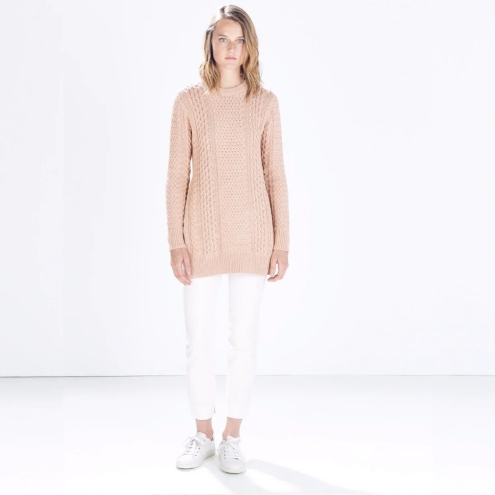 Zara Blush Long Cable Sweater